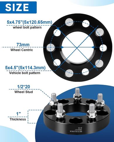 محولات عجلة محورية 5x4.5 إلى 5x5 لعجلات JK على مركبة TJ YJ KK XJ ZJ، محول عجلة تحويل 1.25 بوصة 5x114.3 مم إلى 5x127 مم محور محور 71.5 مم مع درجة خيط 1/2 in Kuwait