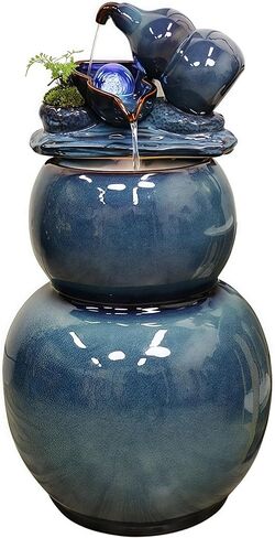 Feng Shui Water Fountain Indoor - Water Fountain Decor for Attract Wealth, Wu Lou Hu Lu Gourd - Hu Lou Cucurbit, Feng Shui Decor & Gifts for Home, Chinese Decor & Gifts, Chinese New Year Decor (Blue) in Kuwait
