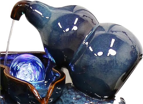Feng Shui Water Fountain Indoor - Water Fountain Decor for Attract Wealth, Wu Lou Hu Lu Gourd - Hu Lou Cucurbit, Feng Shui Decor & Gifts for Home, Chinese Decor & Gifts, Chinese New Year Decor (Blue) in Kuwait