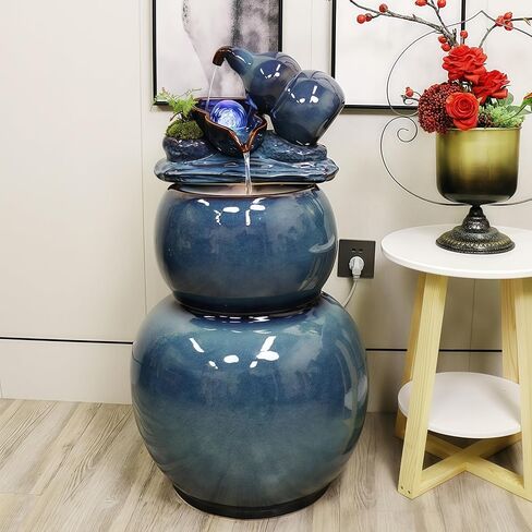 Feng Shui Water Fountain Indoor - Water Fountain Decor for Attract Wealth, Wu Lou Hu Lu Gourd - Hu Lou Cucurbit, Feng Shui Decor & Gifts for Home, Chinese Decor & Gifts, Chinese New Year Decor (Blue) in Kuwait