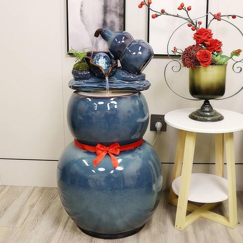 Feng Shui Water Fountain Indoor - Water Fountain Decor for Attract Wealth, Wu Lou Hu Lu Gourd - Hu Lou Cucurbit, Feng Shui Decor & Gifts for Home, Chinese Decor & Gifts, Chinese New Year Decor (Blue) in Kuwait
