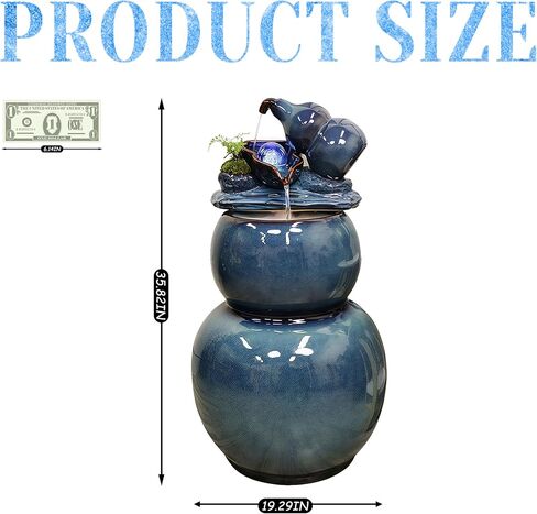 Feng Shui Water Fountain Indoor - Water Fountain Decor for Attract Wealth, Wu Lou Hu Lu Gourd - Hu Lou Cucurbit, Feng Shui Decor & Gifts for Home, Chinese Decor & Gifts, Chinese New Year Decor (Blue) in Kuwait