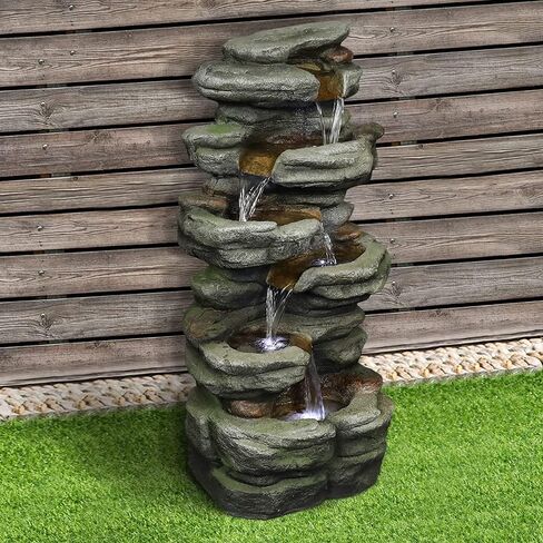 Naturefalls 79inches Outdoor Rock Water Fountain with LED Lights - Multi-Tiers Poly-Resin Cascading Waterfall Fountain for Garden, Patio, Yard, Home Decor in Saudi Arabia