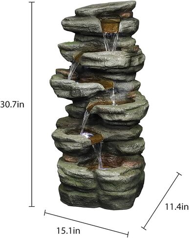 Naturefalls 79inches Outdoor Rock Water Fountain with LED Lights - Multi-Tiers Poly-Resin Cascading Waterfall Fountain for Garden, Patio, Yard, Home Decor in Saudi Arabia