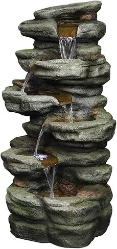 Naturefalls 79inches Outdoor Rock Water Fountain with LED Lights - Multi-Tiers Poly-Resin Cascading Waterfall Fountain for Garden, Patio, Yard, Home Decor in Saudi Arabia