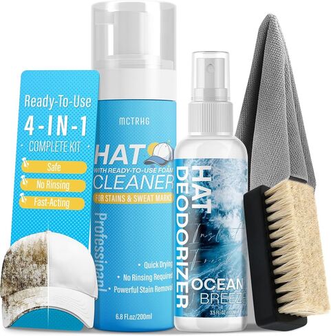 طقم منظف القبعة الاحترافي ، منظف القبعات اللطيف لقبعات البيسبول ، يزيل بقع العرق والأوساخ بأمان ، لجميع أنواع القبعات ، مجموعة منظف قبعة البيسبول ، مع رائحة رائحة ورائحة وفرشاة وألياف ميكروفيات in Kuwait