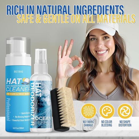 طقم منظف القبعة الاحترافي ، منظف القبعات اللطيف لقبعات البيسبول ، يزيل بقع العرق والأوساخ بأمان ، لجميع أنواع القبعات ، مجموعة منظف قبعة البيسبول ، مع رائحة رائحة ورائحة وفرشاة وألياف ميكروفيات in Kuwait