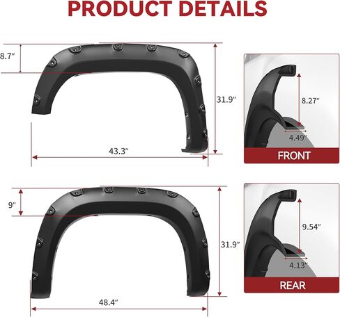 YITAMOTOR Fender Flares Kit Compatible with 2019-2024 Chevy Silverado 1500 (Excl. 2019 LD), Pocket Bolt-Riveted, Paintable Wheel Flares, 4 Pcs in Saudi Arabia