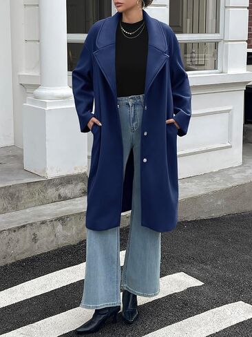 Cicy Bell Womens Long Fall Pea Coat Casual Slim Fit Notched Collar Trench Coats Single Breasted Jacket in Saudi Arabia