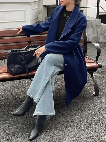 Cicy Bell Womens Long Fall Pea Coat Casual Slim Fit Notched Collar Trench Coats Single Breasted Jacket in Saudi Arabia