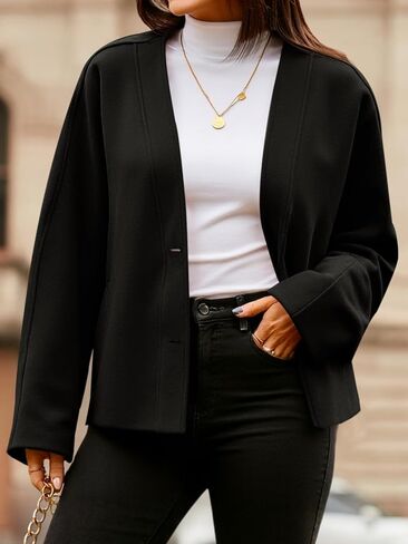 Yousify Womens Cropped Wool Blend Pea Coat Casual V Neck Button Down Short Jackets Fall Shackts with Pockets in Saudi Arabia