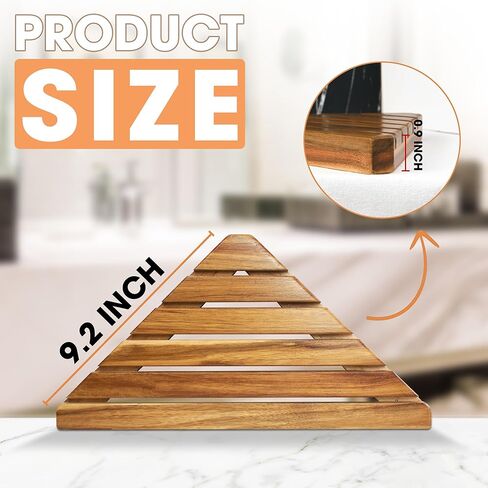 Enkezi Acacia 2،3 Tiers Corner Shown ، رف الدش المثلثية على رف الحمام الخشبي للجدار المملح ، رف زاوية دش ، لا يوجد حفر مطلوب (2) in Kuwait