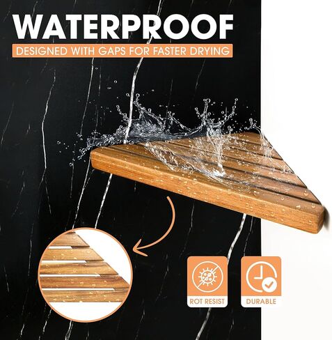 Enkezi Acacia 2،3 Tiers Corner Shown ، رف الدش المثلثية على رف الحمام الخشبي للجدار المملح ، رف زاوية دش ، لا يوجد حفر مطلوب (2) in Kuwait