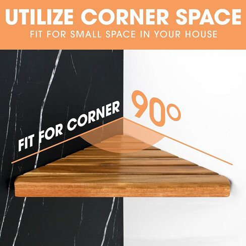 Enkezi Acacia 2،3 Tiers Corner Shown ، رف الدش المثلثية على رف الحمام الخشبي للجدار المملح ، رف زاوية دش ، لا يوجد حفر مطلوب (2) in Kuwait