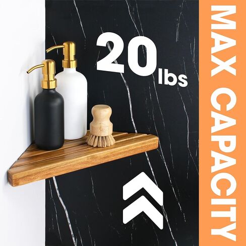 Enkezi Acacia 2،3 Tiers Corner Shown ، رف الدش المثلثية على رف الحمام الخشبي للجدار المملح ، رف زاوية دش ، لا يوجد حفر مطلوب (2) in Kuwait