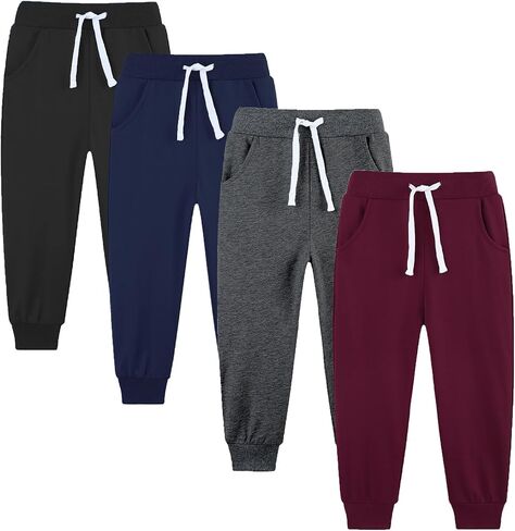 4 حزمة طفل صغير و Kids Boys Sweatpants الركض القطن النشط ناعمة الركض الناعمة مع الرباط الوظيفي 2-14y in Kuwait