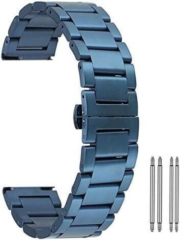 Butterfly Buckle 18/20/22/24mm Blue Solid Stail Stains Strap Bush Bush Bungh Hidden Buckle Straps STRAP (22 مم) in Saudi Arabia