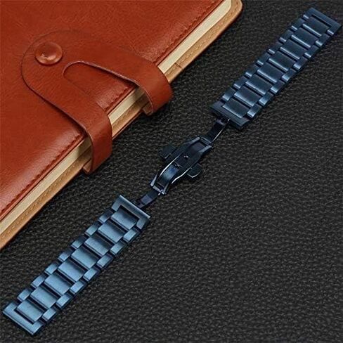 Butterfly Buckle 18/20/22/24mm Blue Solid Stail Stains Strap Bush Bush Bungh Hidden Buckle Straps STRAP (22 مم) in Saudi Arabia