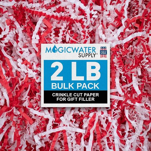 MagicWater Supply - 2 LB - Red & White - Crinkle Cut Paper Shred Filler great for Gift Wrapping, Basket Filling, Birthdays, Weddings, Anniversaries, Valentines Day, and other occasions in Saudi Arabia