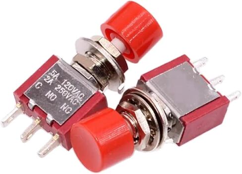 6mm Mini Momentary Push Button Switch, 3-Pin ON-(ON), 2A 250VAC/5A 120VAC, Copper Construction (Red) in Saudi Arabia