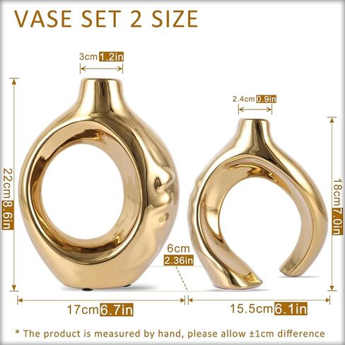 Navy Blue Home Decor Ceramic Vase, Navy Blue Gold Round Vase with Holes Set of 2, Suitable for Wedding Entrance Decoration, Bookshelf, Mantel, Unique Home Decor (Blue Gold) in Kuwait