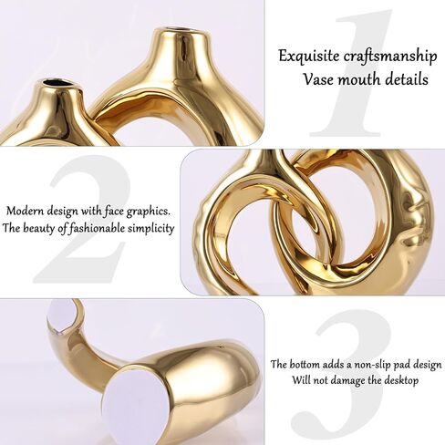 Navy Blue Home Decor Ceramic Vase, Navy Blue Gold Round Vase with Holes Set of 2, Suitable for Wedding Entrance Decoration, Bookshelf, Mantel, Unique Home Decor (Blue Gold) in Kuwait