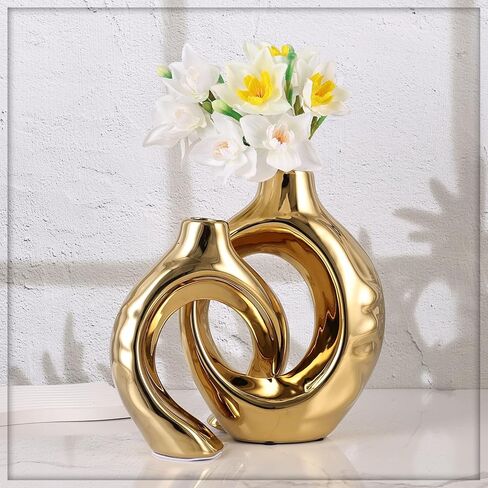 Navy Blue Home Decor Ceramic Vase, Navy Blue Gold Round Vase with Holes Set of 2, Suitable for Wedding Entrance Decoration, Bookshelf, Mantel, Unique Home Decor (Blue Gold) in Kuwait