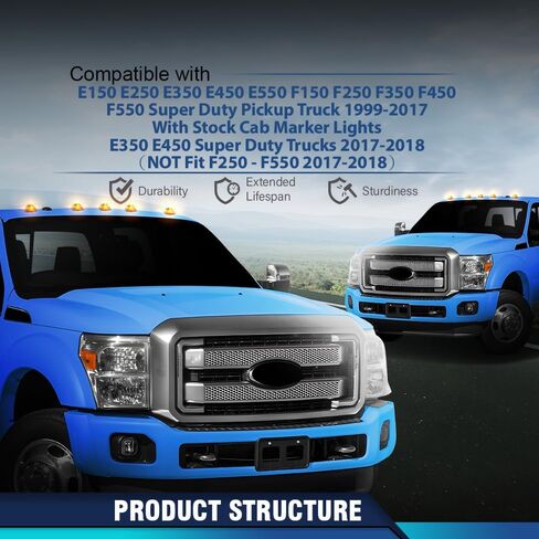 PIT66 5PCS CAB ROOD MARKER مصابيح تشغيل مع مصابيح LED بيضاء FIT FORD E250 E350 E450 F150 F250 F350 F450 F550 Super Duty Pickup Truck 1999-2017 8C34-15442-CB ، 8C34-15442-AD AD AD in Saudi Arabia