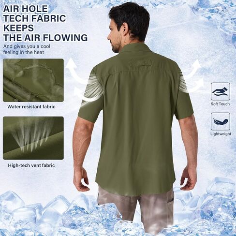 linlon Safari Shirt Men Short Sleeve UPF 50 UV Sun Protection Quick Dry Hiking Fishing Shirts in Saudi Arabia
