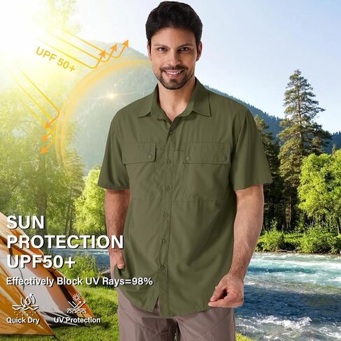 linlon Safari Shirt Men Short Sleeve UPF 50 UV Sun Protection Quick Dry Hiking Fishing Shirts in Saudi Arabia