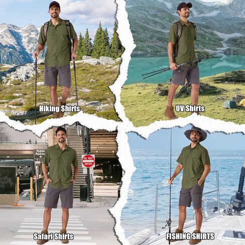 linlon Safari Shirt Men Short Sleeve UPF 50 UV Sun Protection Quick Dry Hiking Fishing Shirts in Saudi Arabia