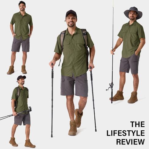 linlon Safari Shirt Men Short Sleeve UPF 50 UV Sun Protection Quick Dry Hiking Fishing Shirts in Saudi Arabia