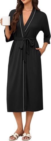 Ekouaer Robes for Women Long Knit Bathrobe Lightweight 3/4 Sleeves Kimono Robe Soft Sleepwear with Pockets S-XXL in Kuwait