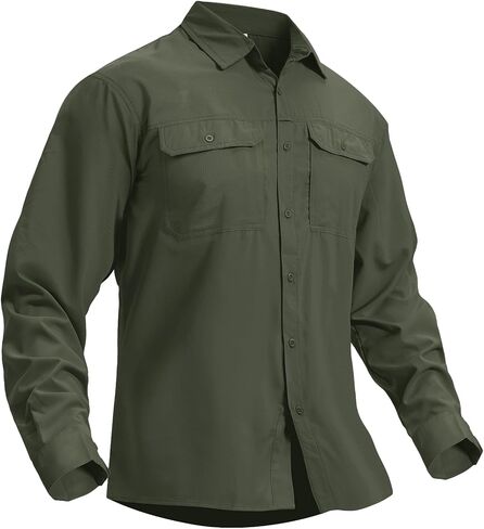 Men's Safari Hiking UPF 50+ UV Long Sleeve Button Work Shirt Lightweight Quick Dry Sun Protection Fishing Shirts in Saudi Arabia