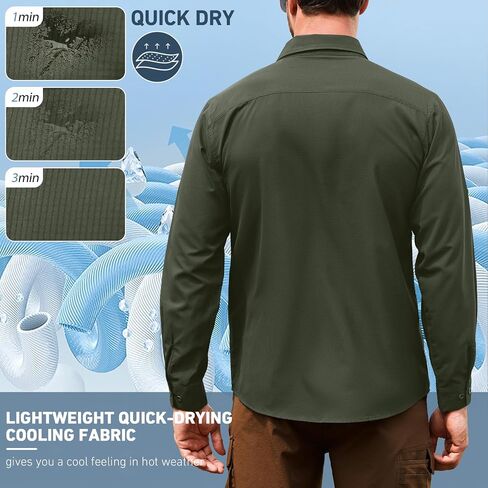 Men's Safari Hiking UPF 50+ UV Long Sleeve Button Work Shirt Lightweight Quick Dry Sun Protection Fishing Shirts in Saudi Arabia