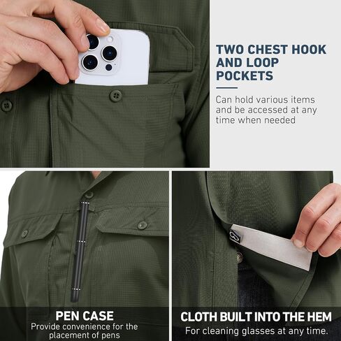 Men's Safari Hiking UPF 50+ UV Long Sleeve Button Work Shirt Lightweight Quick Dry Sun Protection Fishing Shirts in Saudi Arabia