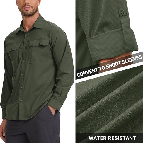 Men's Safari Hiking UPF 50+ UV Long Sleeve Button Work Shirt Lightweight Quick Dry Sun Protection Fishing Shirts in Saudi Arabia