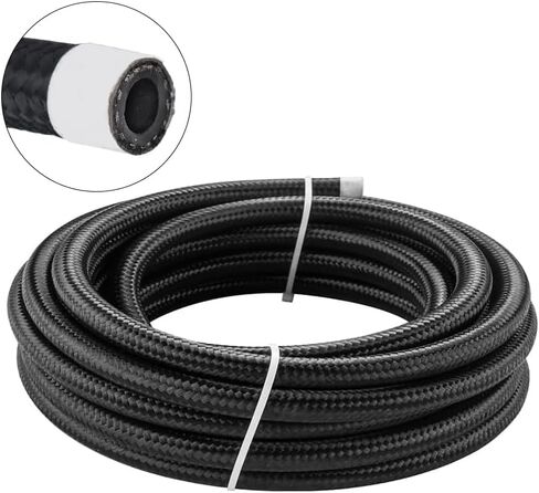 6AN Fuel Line, 3/8 Transmission Cooler Hose,AN6 Braided Fuel Hose Nylon CPE for Power Steering,Fuel Transmission, 10FT Black in Kuwait