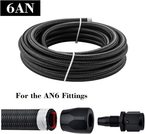 6AN Fuel Line, 3/8 Transmission Cooler Hose,AN6 Braided Fuel Hose Nylon CPE for Power Steering,Fuel Transmission, 10FT Black in Kuwait