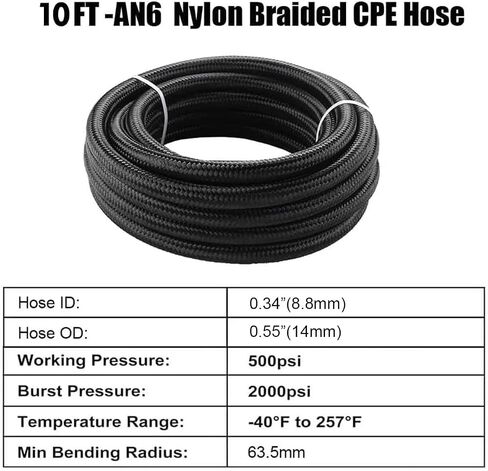 6AN Fuel Line, 3/8 Transmission Cooler Hose,AN6 Braided Fuel Hose Nylon CPE for Power Steering,Fuel Transmission, 10FT Black in Kuwait