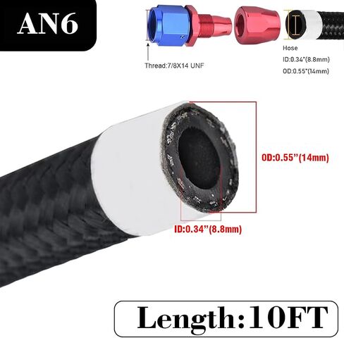 6AN Fuel Line, 3/8 Transmission Cooler Hose,AN6 Braided Fuel Hose Nylon CPE for Power Steering,Fuel Transmission, 10FT Black in Kuwait