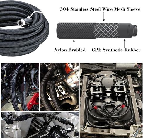6AN Fuel Line, 3/8 Transmission Cooler Hose,AN6 Braided Fuel Hose Nylon CPE for Power Steering,Fuel Transmission, 10FT Black in Kuwait