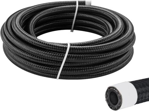 6AN Fuel Line, 3/8 Transmission Cooler Hose,AN6 Braided Fuel Hose Nylon CPE for Power Steering,Fuel Transmission, 10FT Black in Kuwait