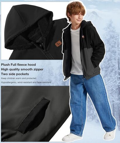 Zity Boys Fleece Jacket Sherpa مبطن هوديي الرمز البريدي لأعلى بلوزات مقاومة للرياح in Saudi Arabia