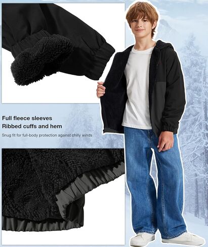 Zity Boys Fleece Jacket Sherpa مبطن هوديي الرمز البريدي لأعلى بلوزات مقاومة للرياح in Saudi Arabia