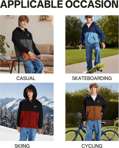 ZITY Boys Fleece Jacket Sherpa Lined Hoodie Zip Up Sweatshirt Warm Outerwear Winter Coat for Kids 6-15 Years in Saudi Arabia
