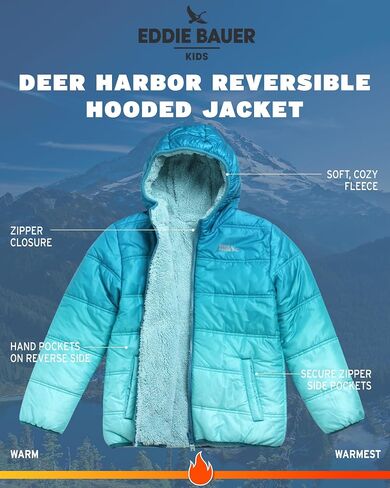 Eddie Bauer Boys' Reversible Jacket - Waterproof Lightweight Fleece Lined Hooded Puffer Coat - Boys Outerwear Jacket (5-20) in Saudi Arabia