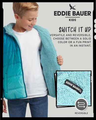 Eddie Bauer Boys' Reversible Jacket - Waterproof Lightweight Fleece Lined Hooded Puffer Coat - Boys Outerwear Jacket (5-20) in Saudi Arabia