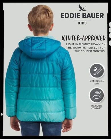 Eddie Bauer Boys' Reversible Jacket - Waterproof Lightweight Fleece Lined Hooded Puffer Coat - Boys Outerwear Jacket (5-20) in Saudi Arabia