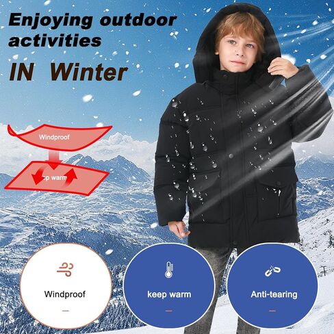 UVIPC 6-12 سنوات أولاد الشتاء معطف الأطفال دافئ سترة الرياح المعاطف المقاومة للمياه منتفخ خارج الملابس in Kuwait
